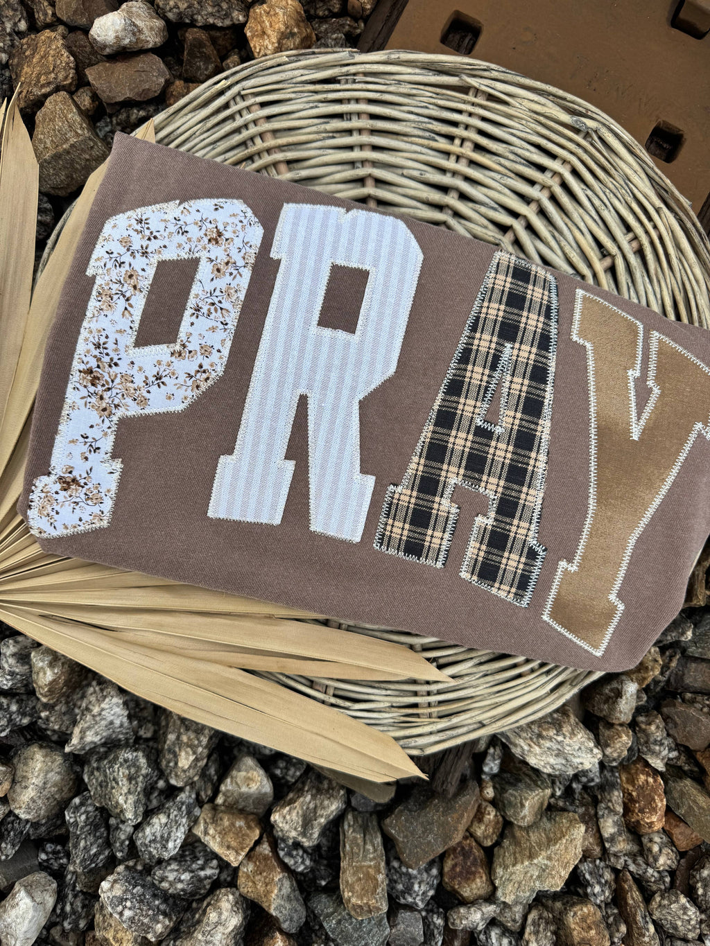 Pray Floral, Stripe, Plaid Applique Short Sleeve Tee