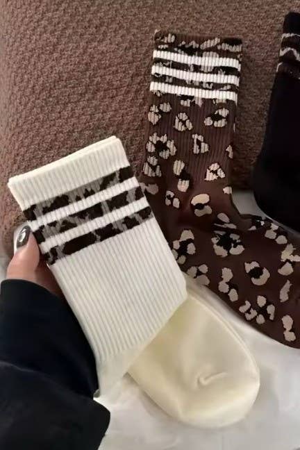 LEOPARD HALF CREW THROWBACK SOCKS