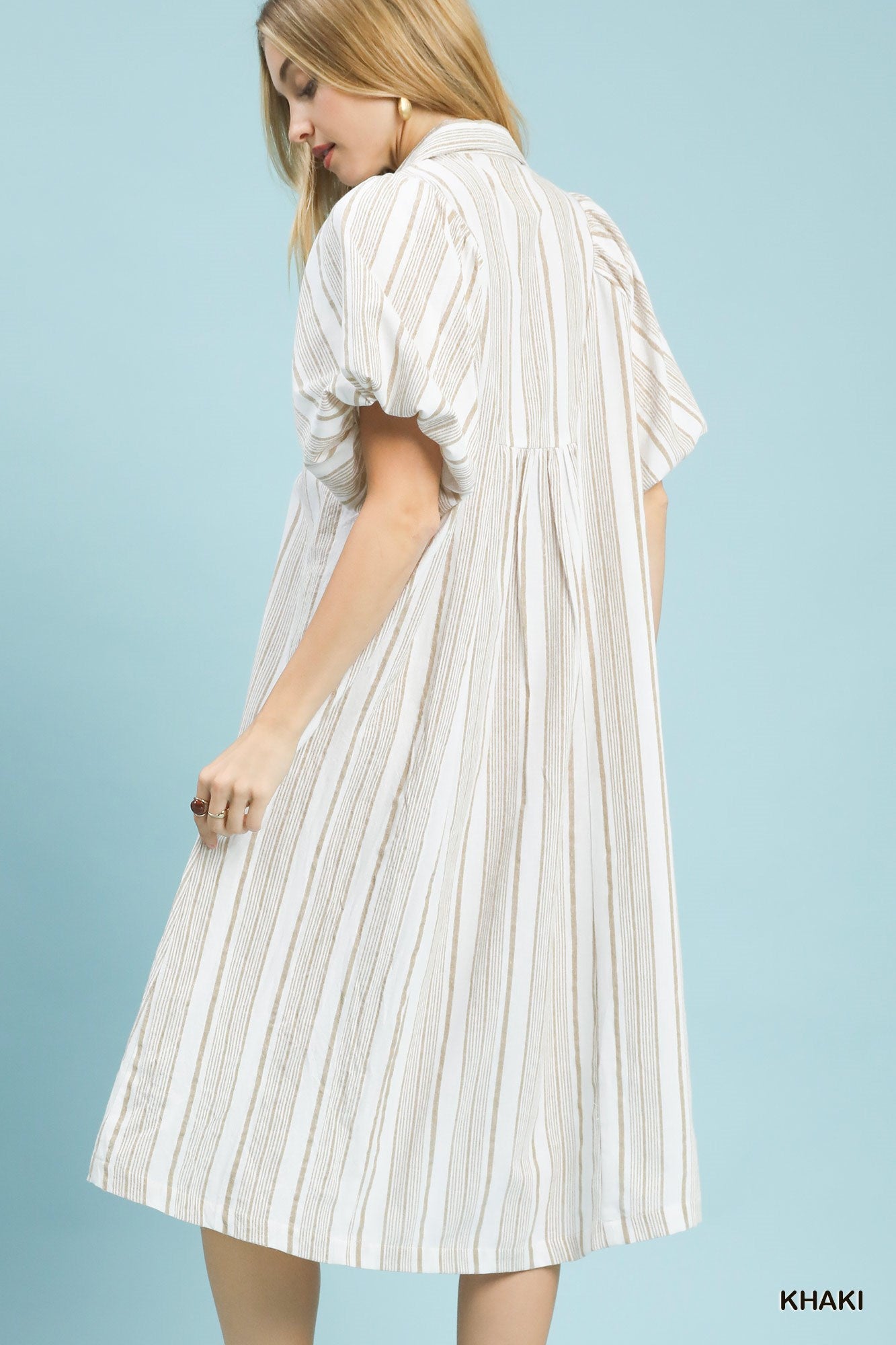 Striped Smocked V-Neck Midi Dress