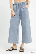 Stone Wash Stripe Wide-Leg Cropped Pants