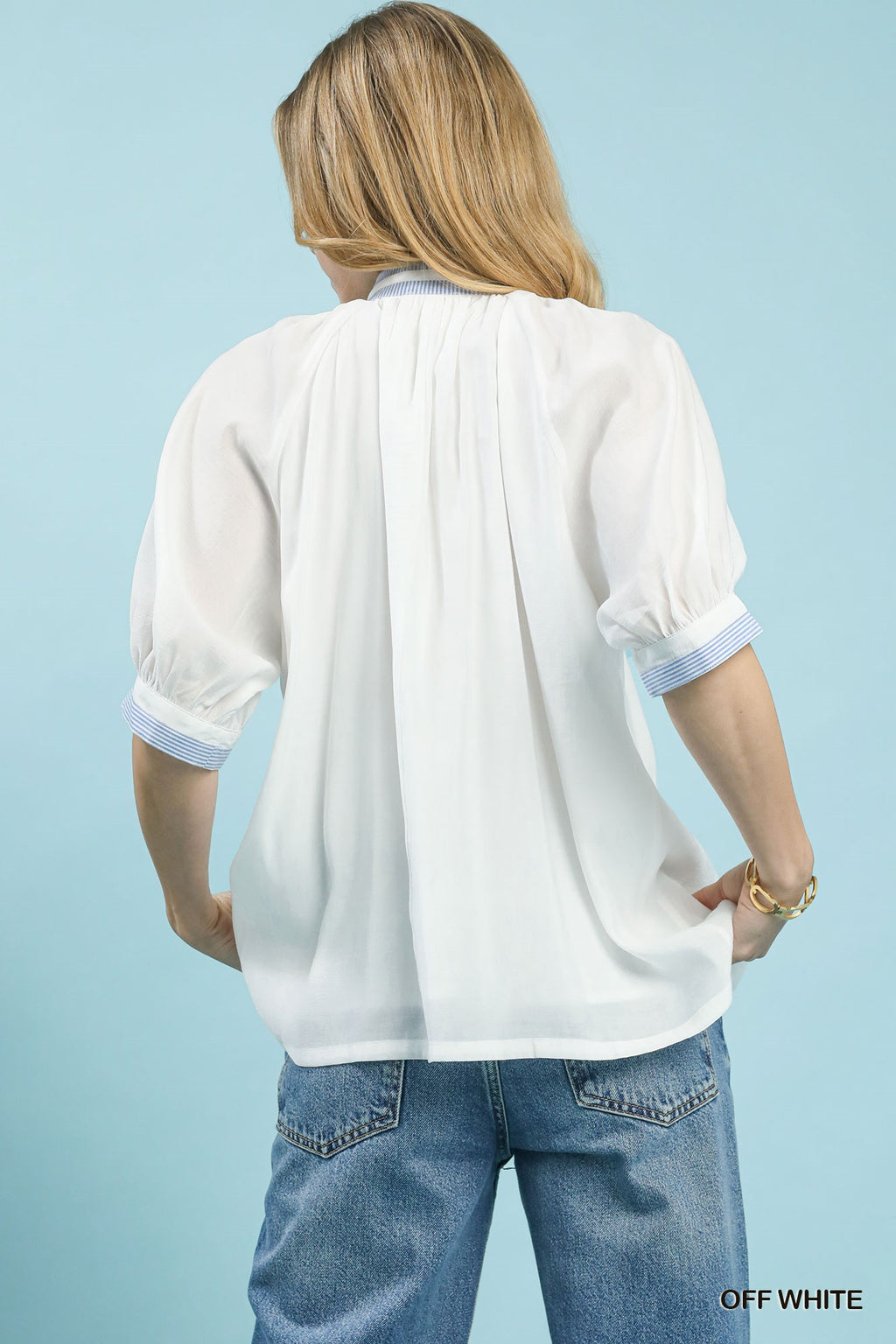 Solid Pin Stripe Trim Pleated Top