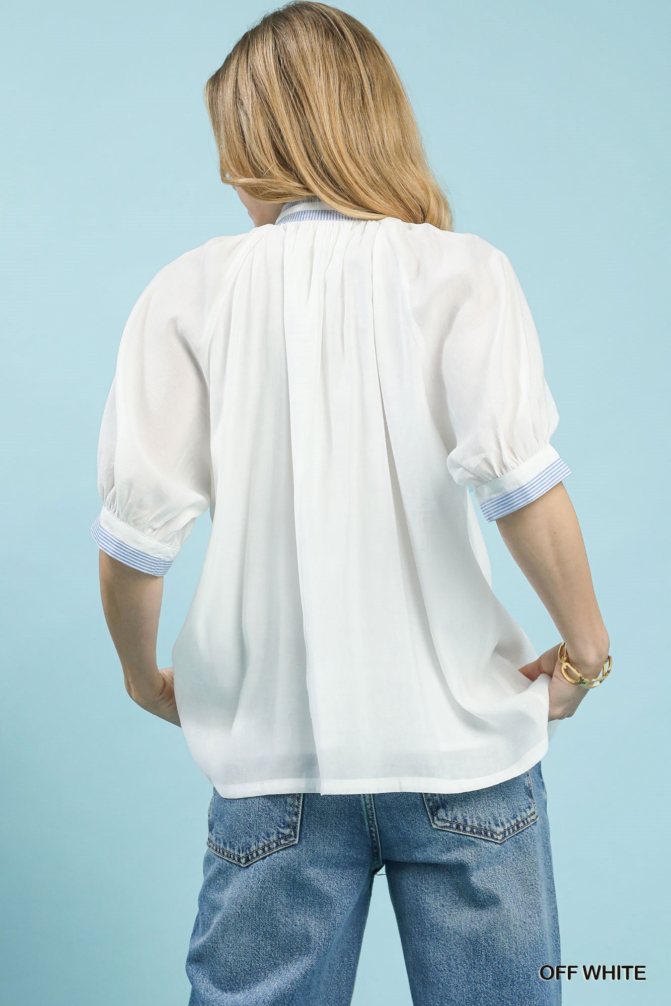 Solid Pin Stripe Trim Pleated Top