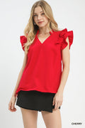 Ruffle Sleeve V-Neck Top