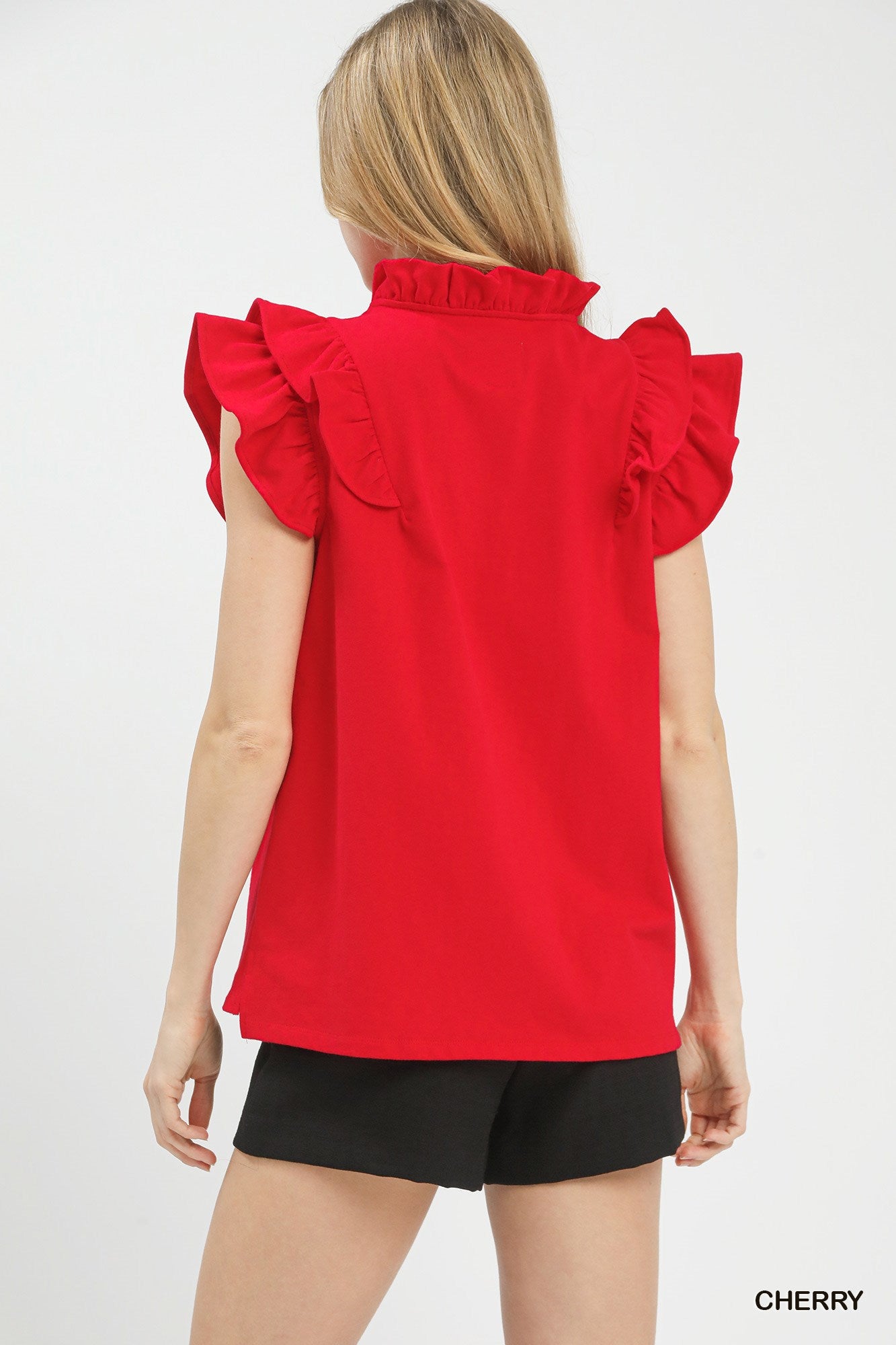 Ruffle Sleeve V-Neck Top