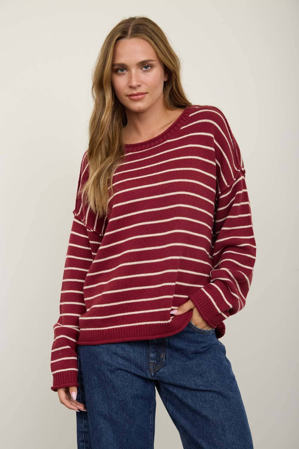 Stripe Crew Neck Sweater {Burgundy}