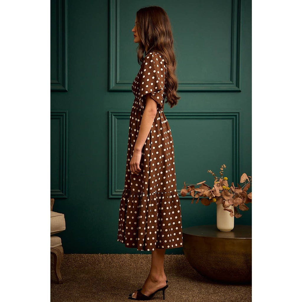 Polka Dot Flutter Sleeve Midi Dress