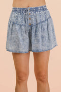 Washed Chambray Flare Shorts