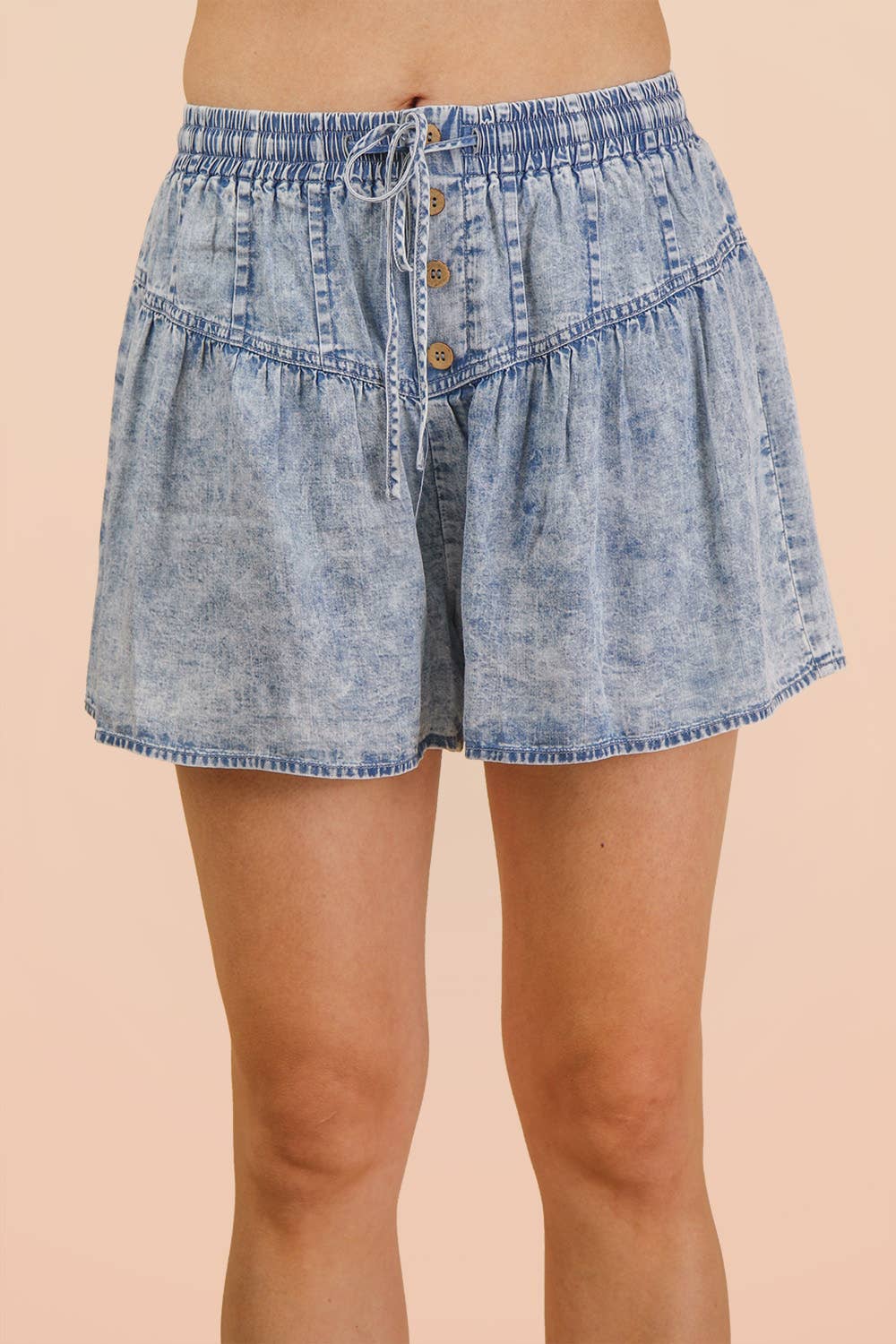 Washed Chambray Flare Shorts