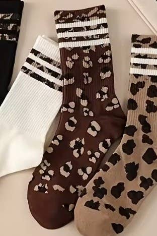 LEOPARD HALF CREW THROWBACK SOCKS