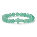 Boho Natural Stone Cross Charm Beaded Bracelet