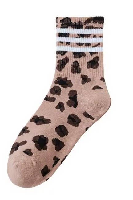 LEOPARD HALF CREW THROWBACK SOCKS