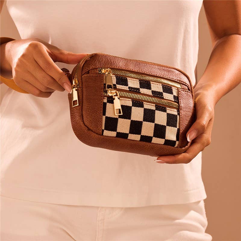 Multi-Zipper Checkered Pouch Wristlet