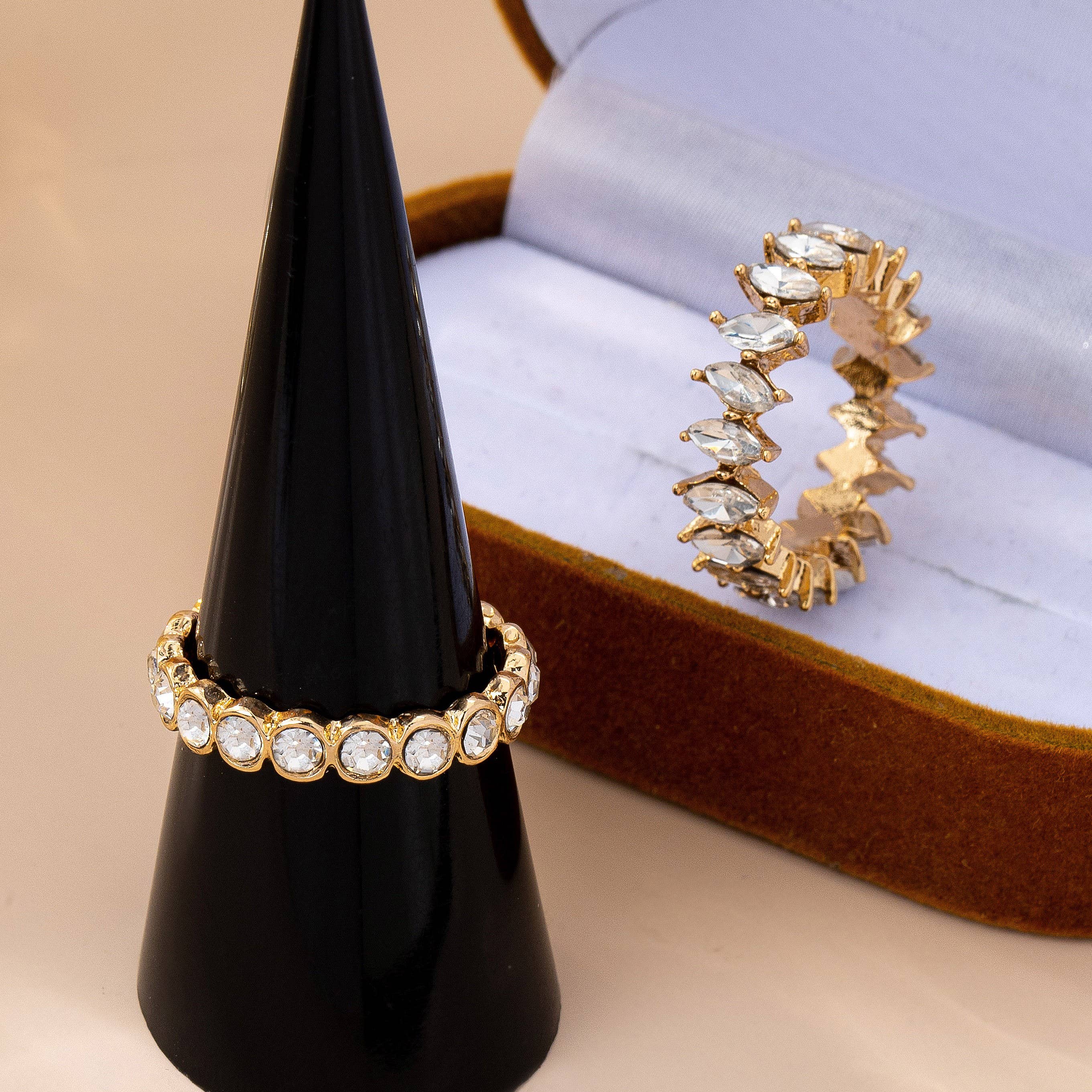 Gold-Tone Crystal Ring Duo