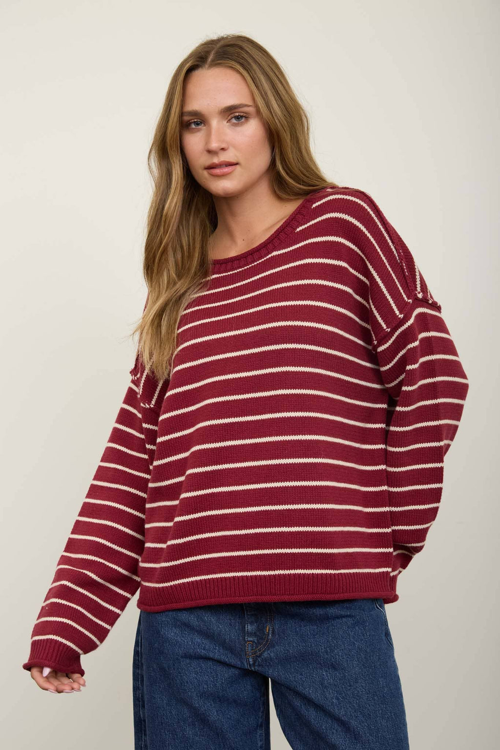 Stripe Crew Neck Sweater {Burgundy}
