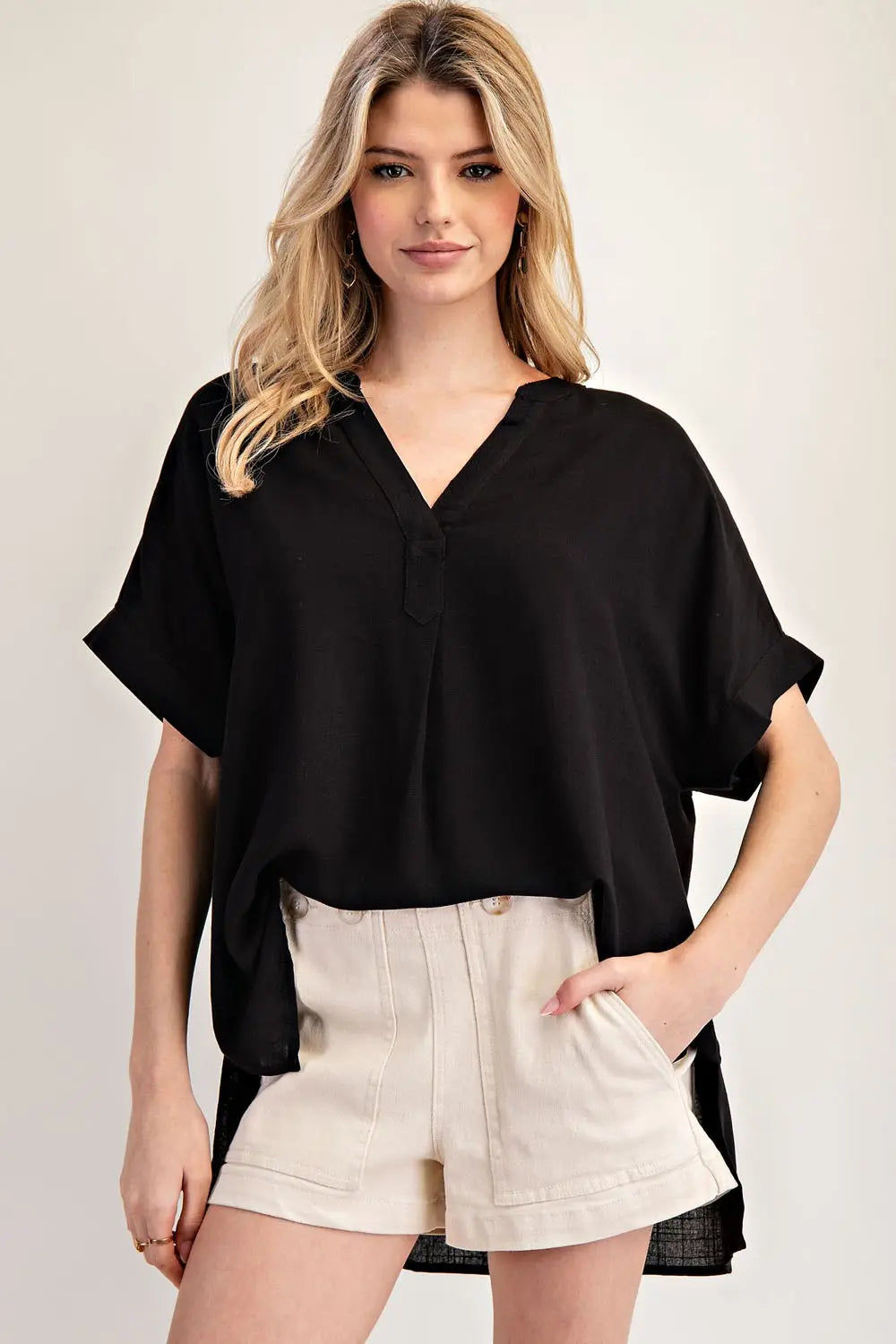 High Low Short Sleeve Blouse