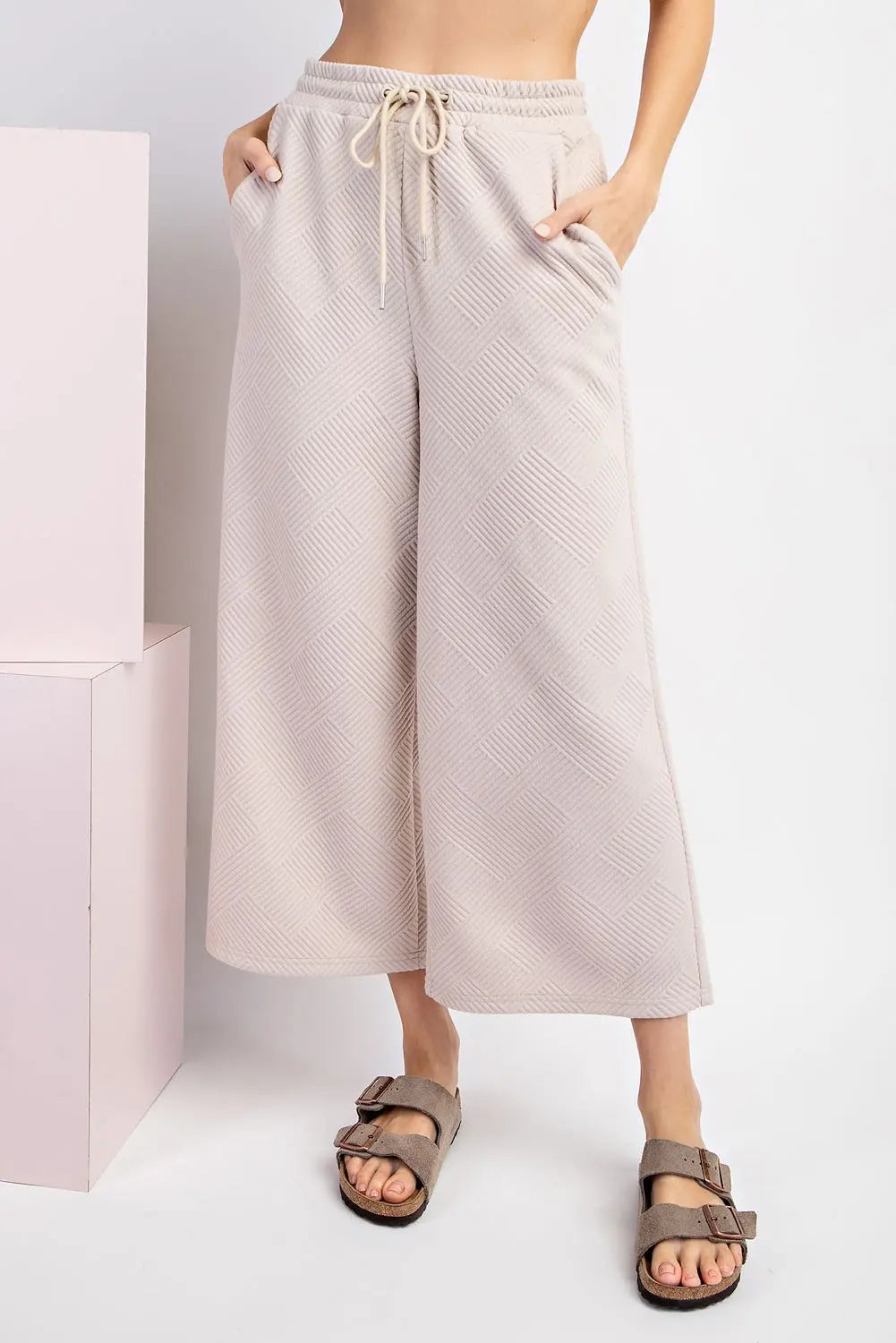 Puff Sleeve Textured Blouse & Pant Set