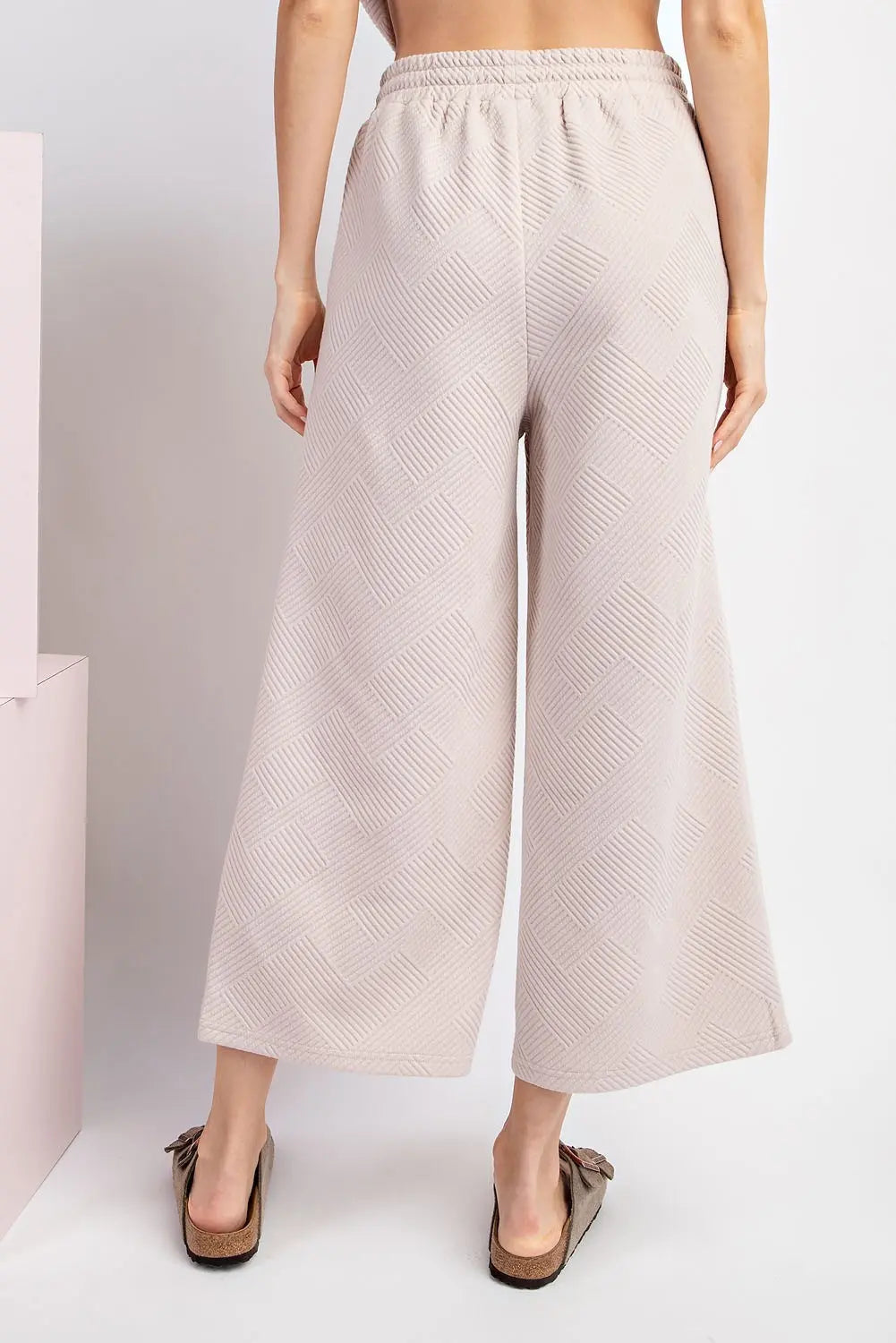 Puff Sleeve Textured Blouse & Pant Set