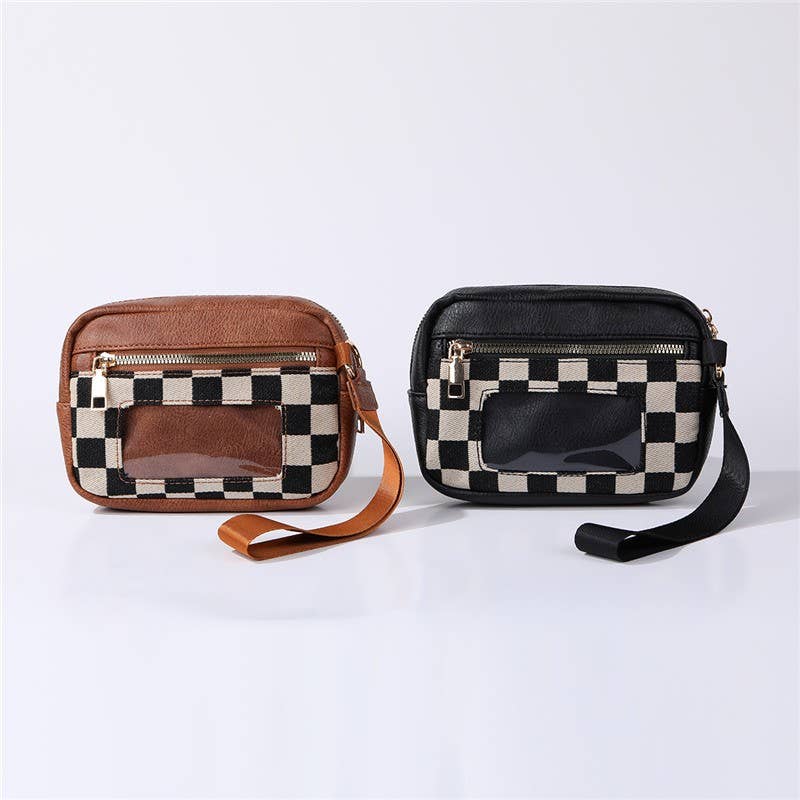 Multi-Zipper Checkered Pouch Wristlet
