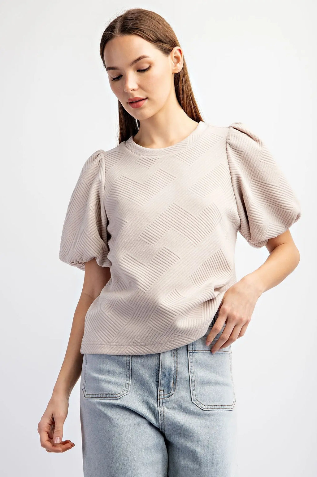 Puff Sleeve Textured Blouse & Pant Set