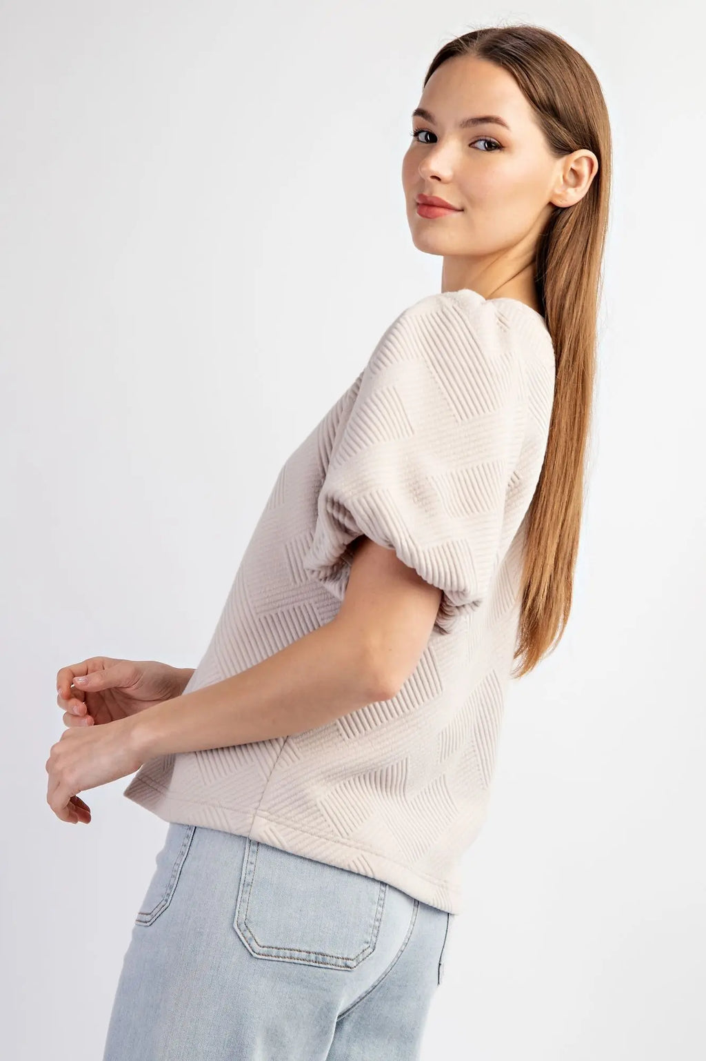 Puff Sleeve Textured Blouse & Pant Set