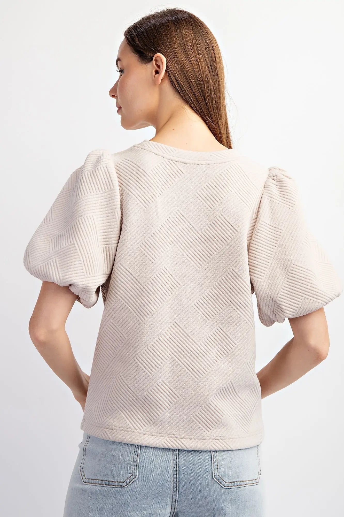 Puff Sleeve Textured Blouse & Pant Set