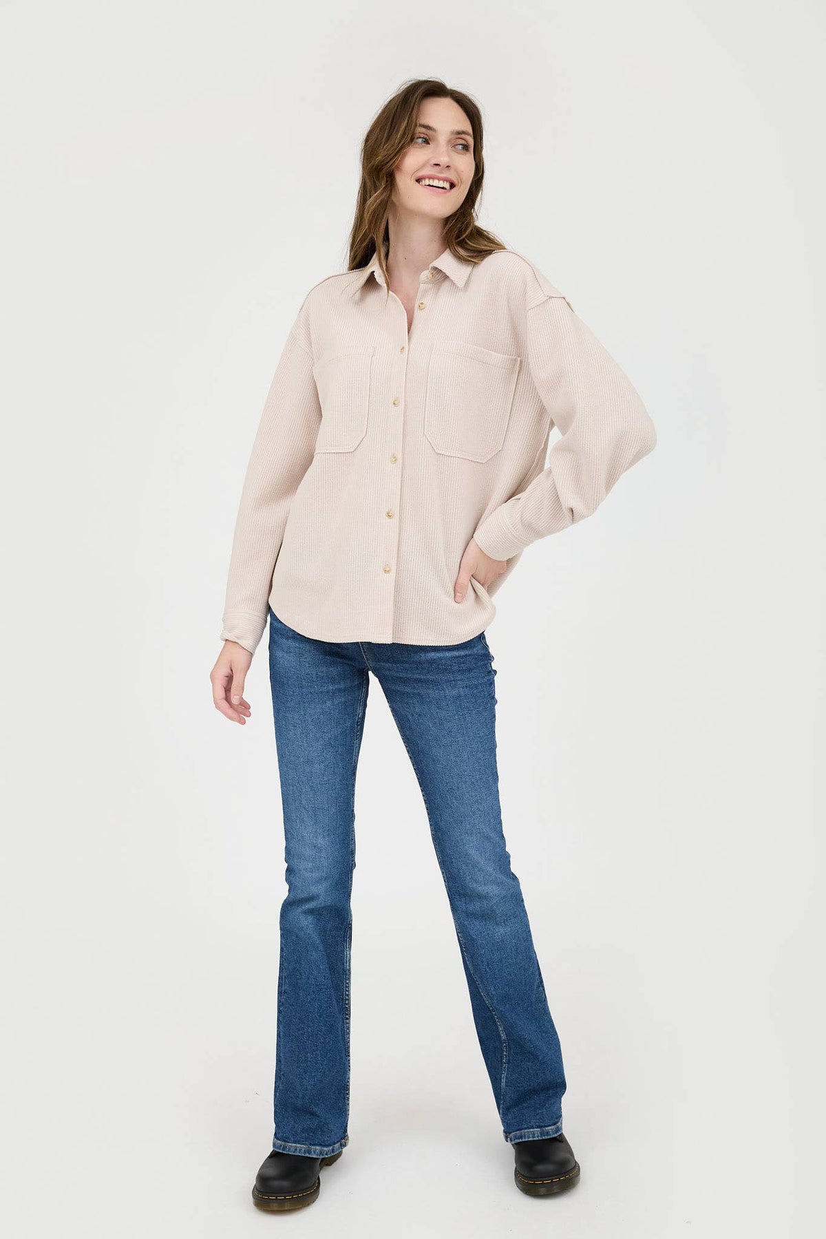 Ribbed Knit Button Down Top