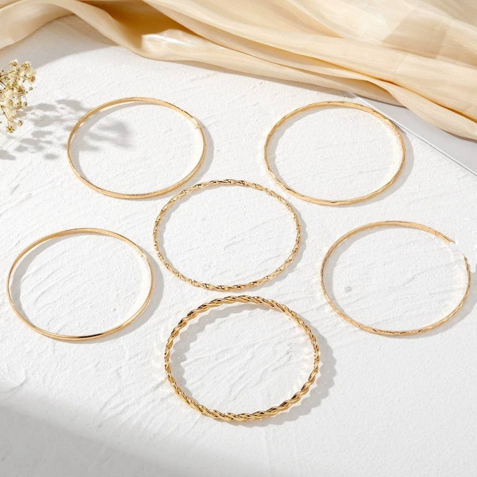 Gold Layered Bangle Set - Mixed Texture Stack