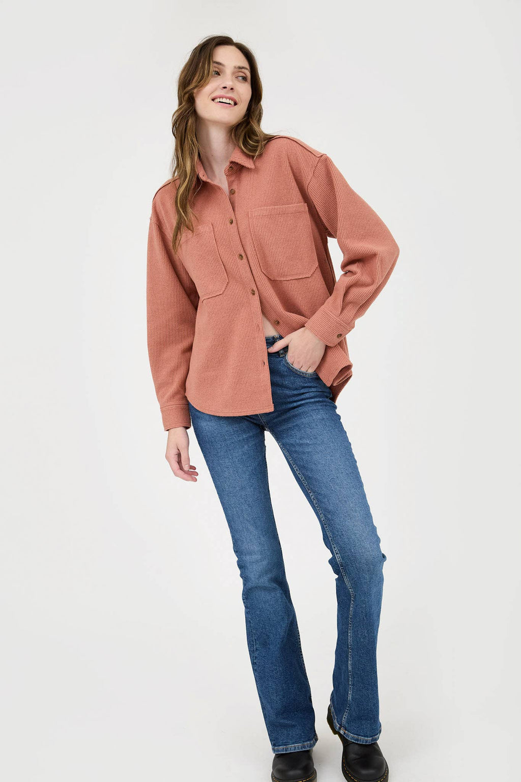 Ribbed Knit Button Down Top