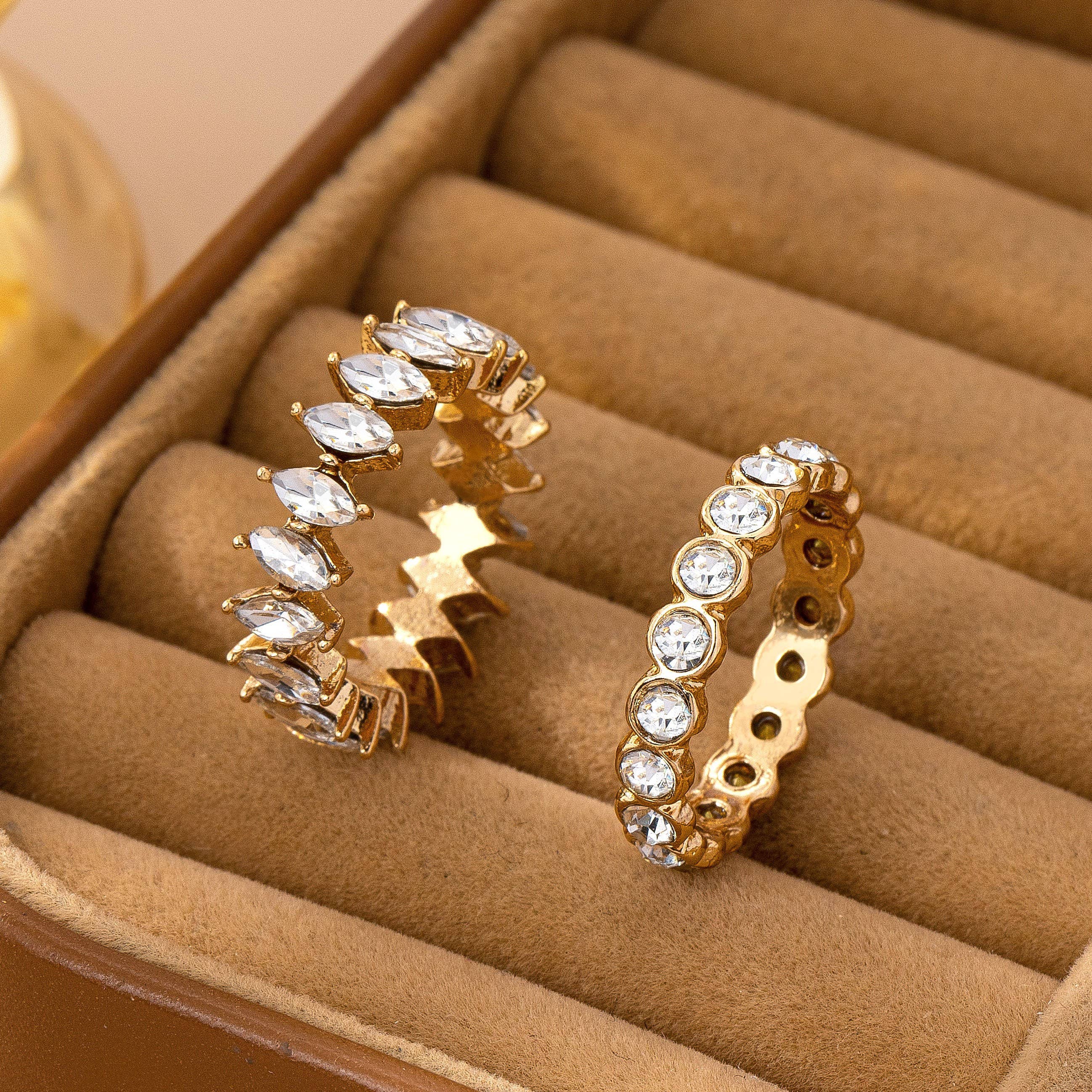 Gold-Tone Crystal Ring Duo
