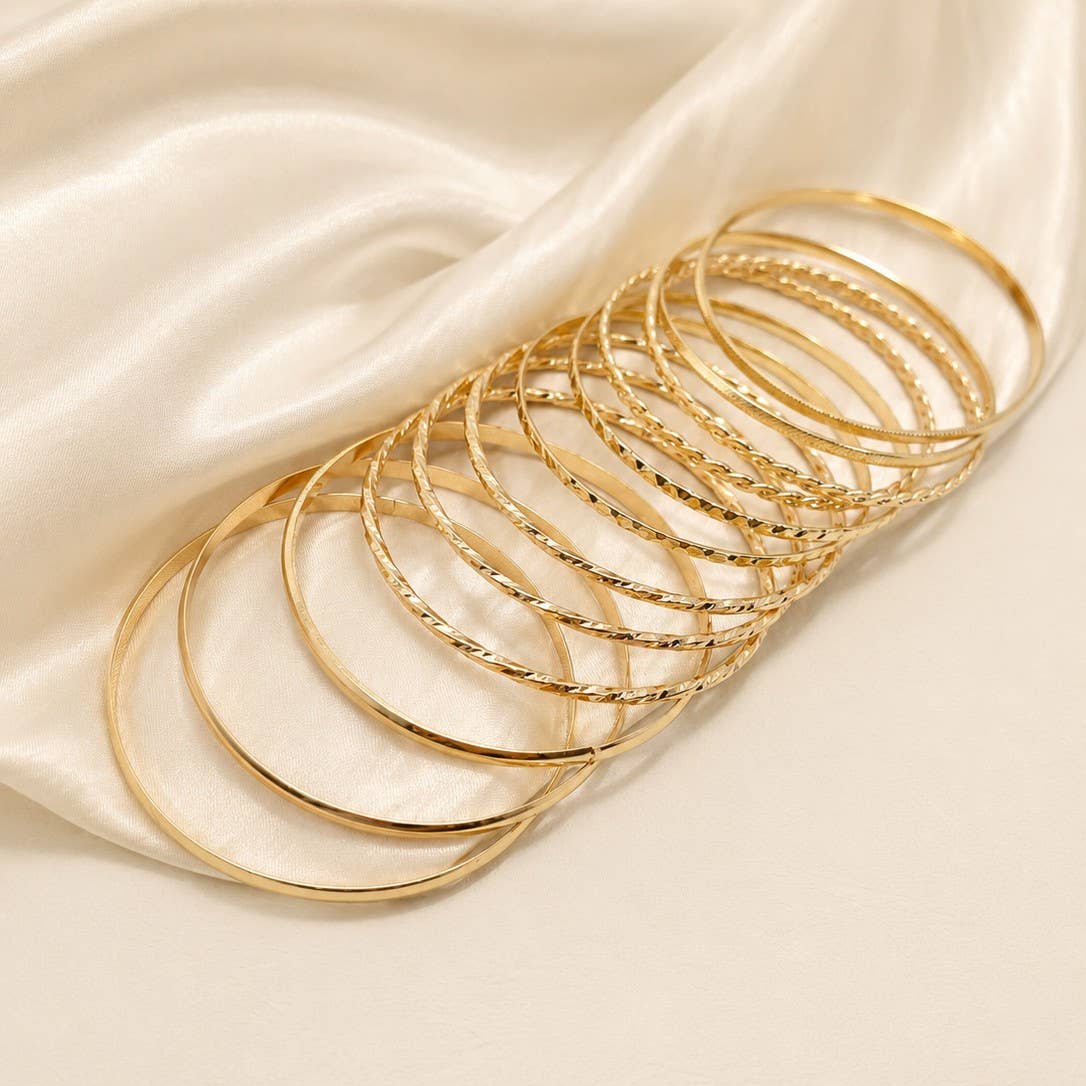 Gold-Tone Multi-Pattern Bangle Set