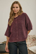 Ribbed Short Sleeve Cardigan {Burgundy}