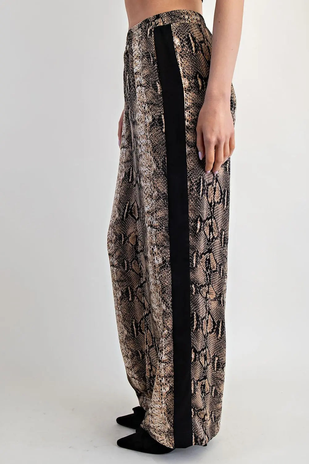 Black Side Seam Snake Print Pants
