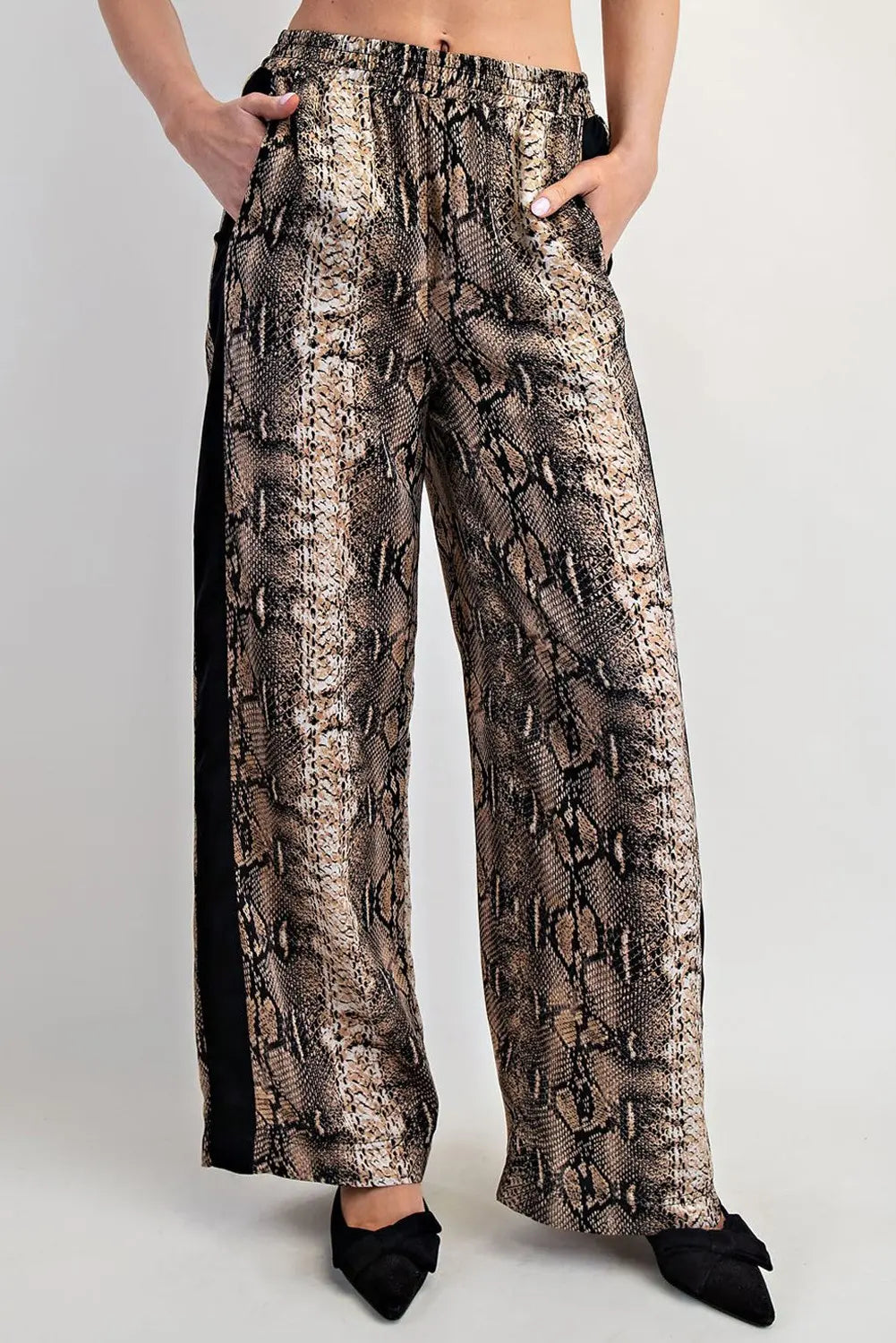 Black Side Seam Snake Print Pants