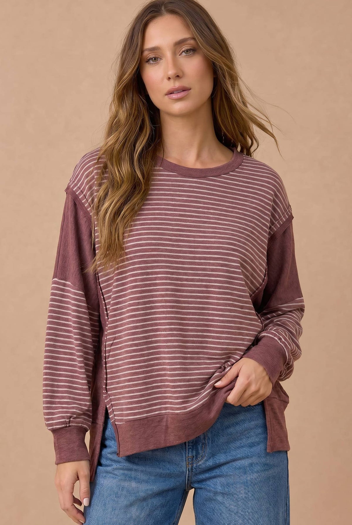 Stripe Color Block Pullover Sweatshirt