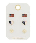 USA Flag &  Heart CZ Stud Earring Set