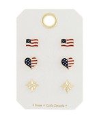 USA Flag &  Heart CZ Stud Earring Set