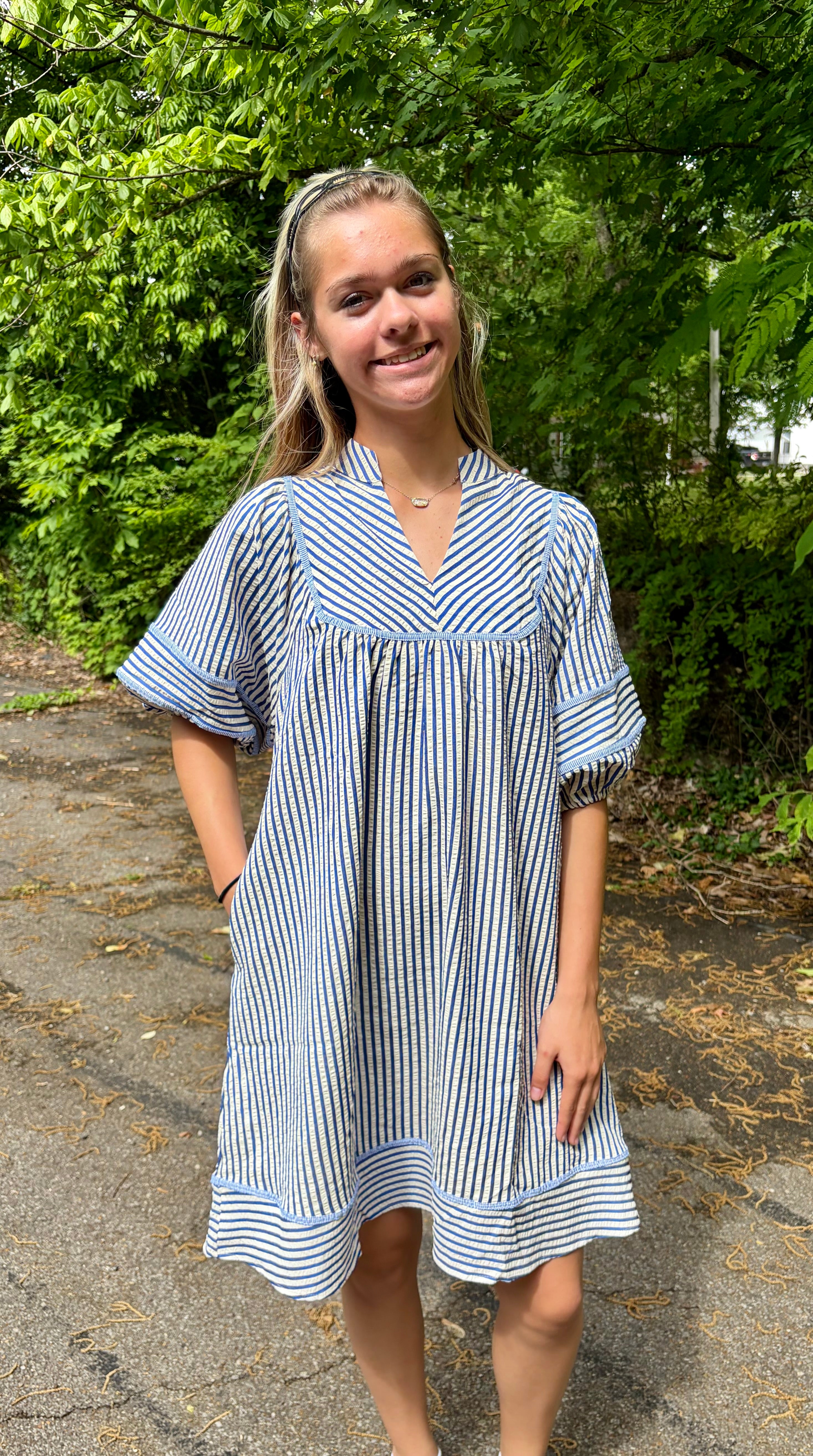 Striped Puff Sleeve Dress