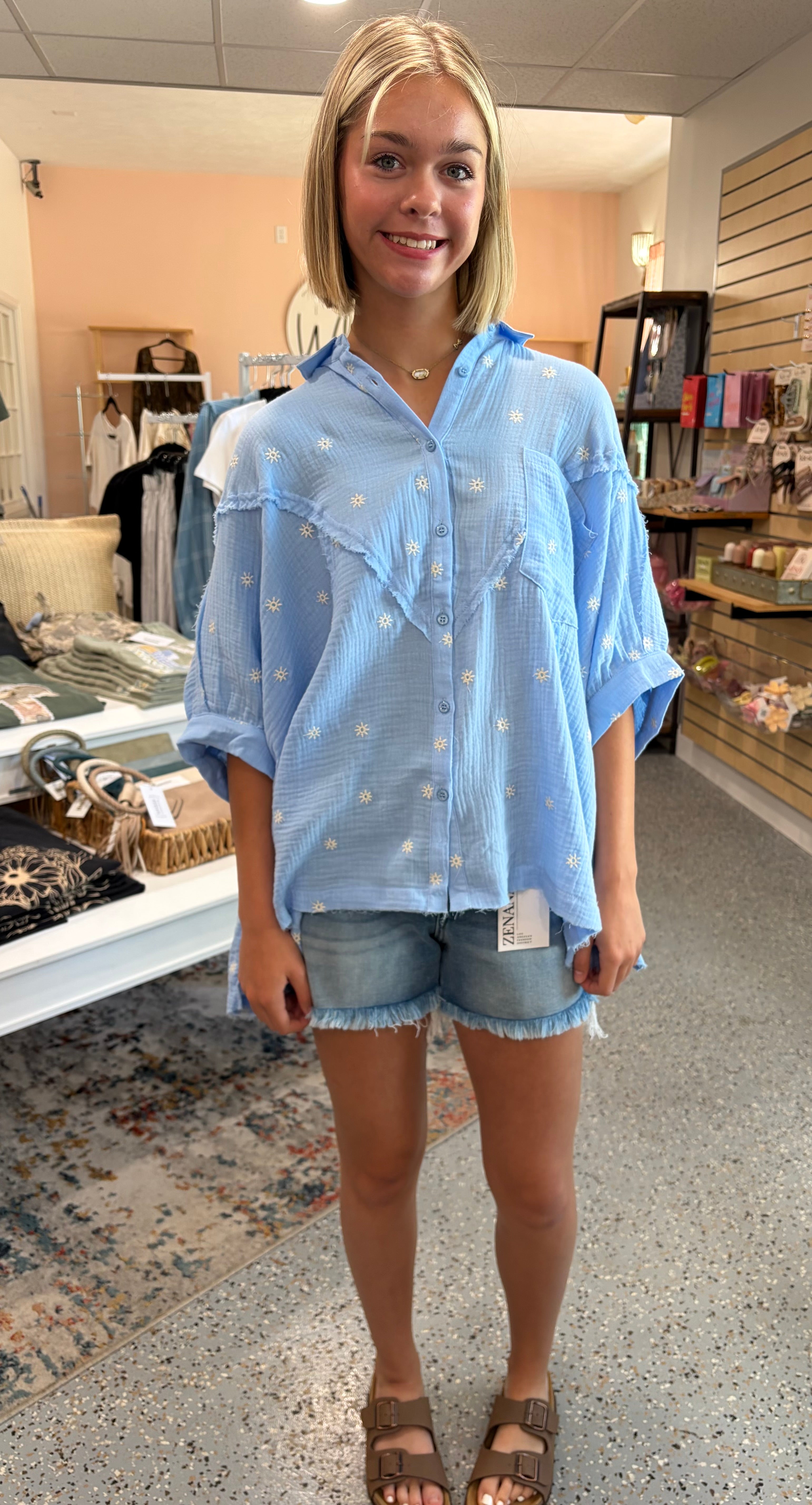 Dolman Sleeve Embroidered Gauze Top