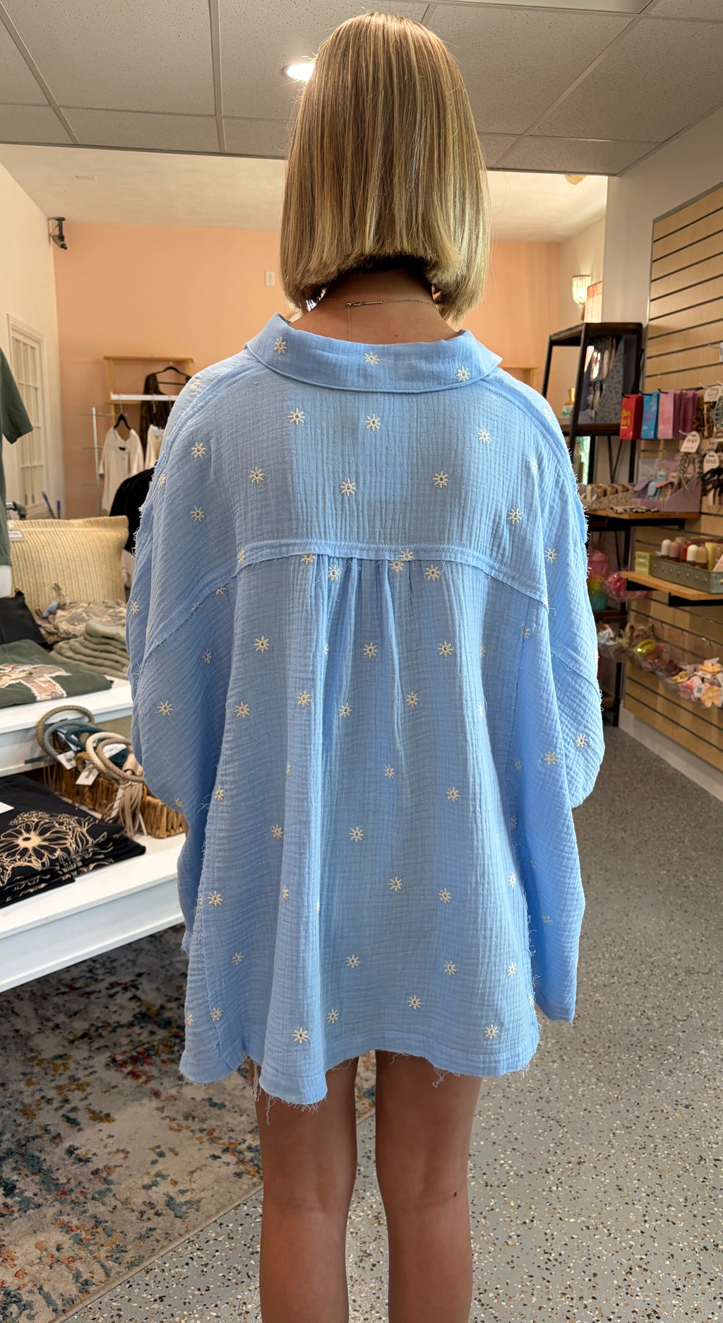 Dolman Sleeve Embroidered Gauze Top