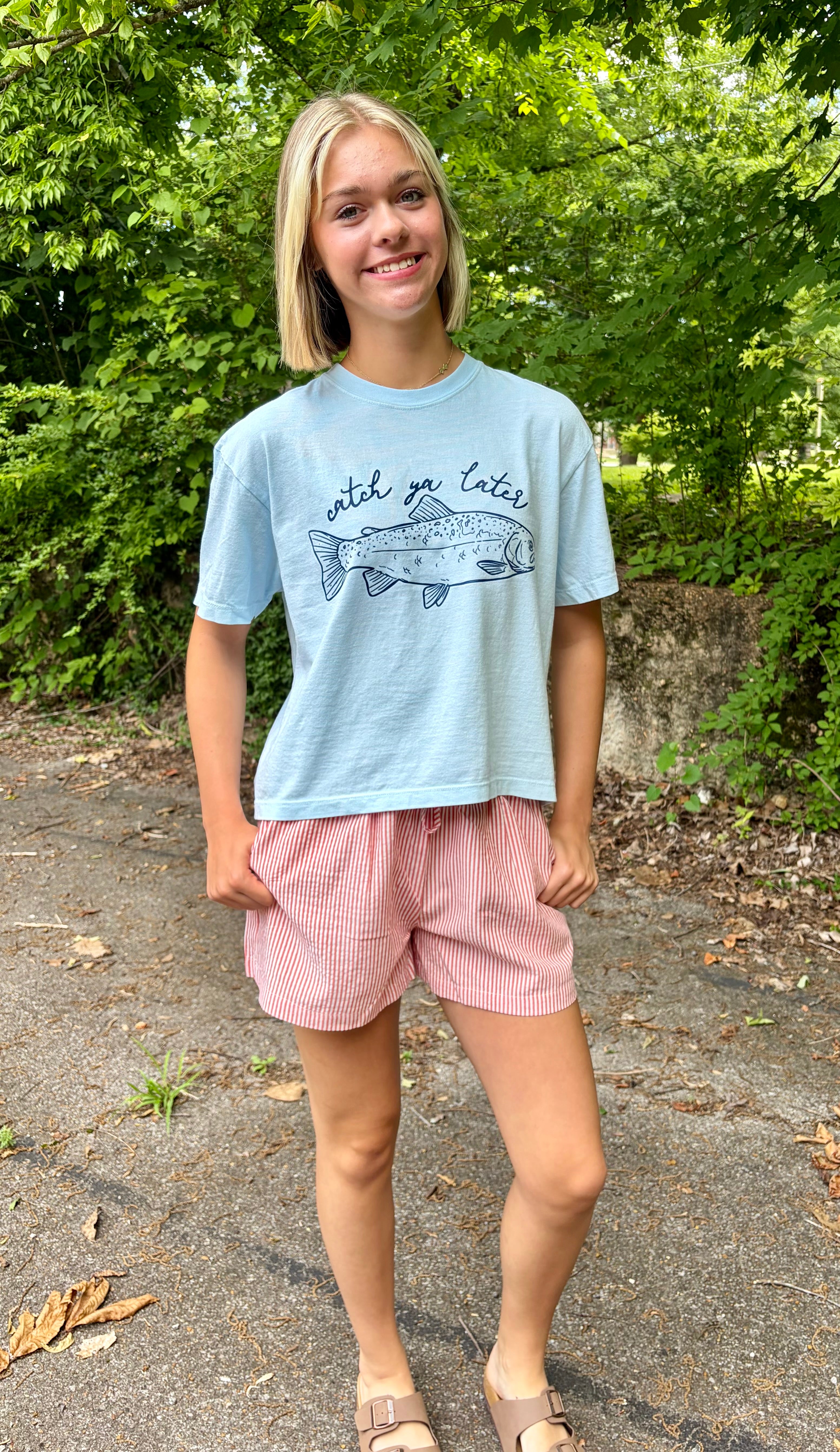 Catch Ya Later Crop Graphic Tee {Chambray}