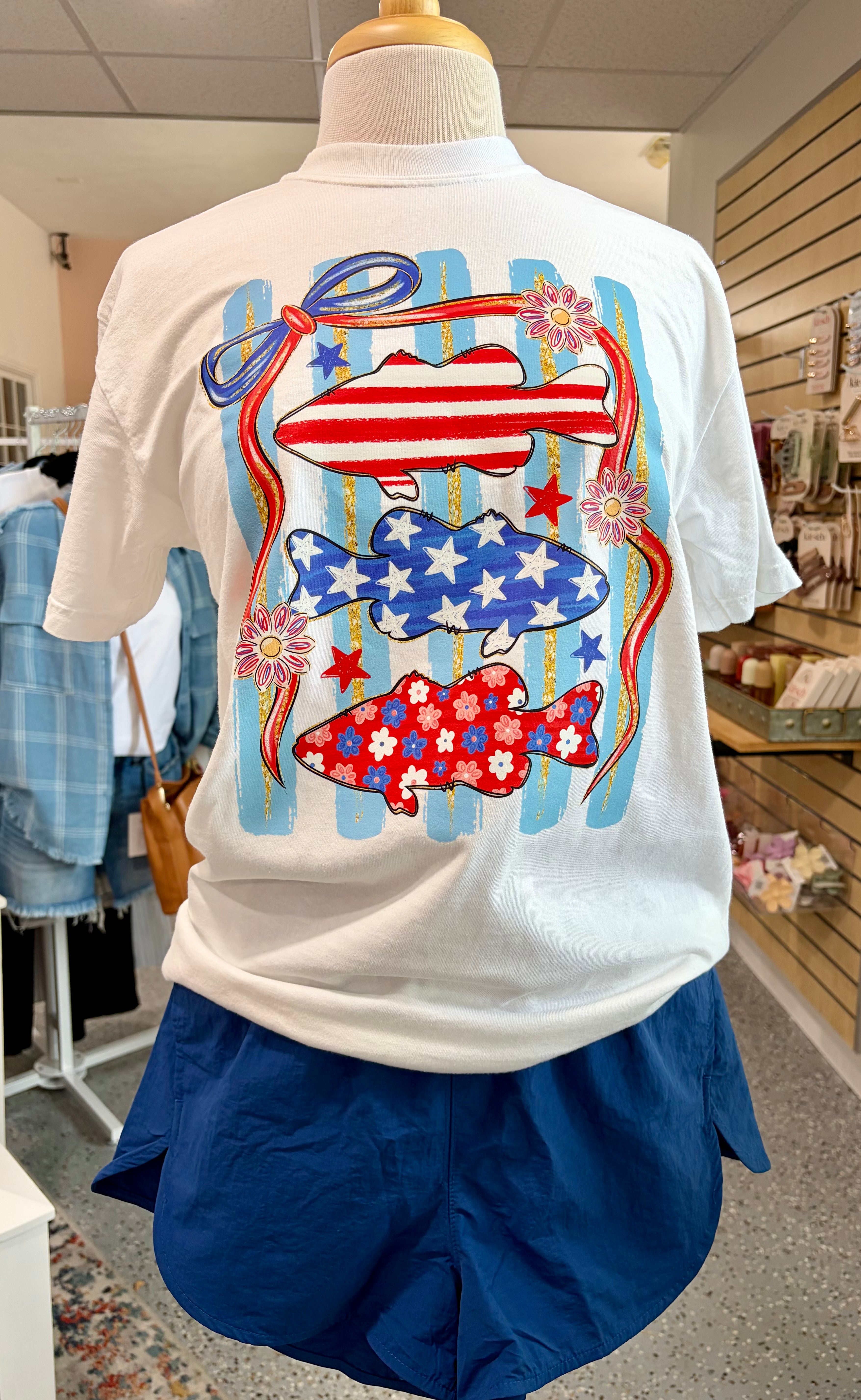 Patriotic Patterned Fish Tee