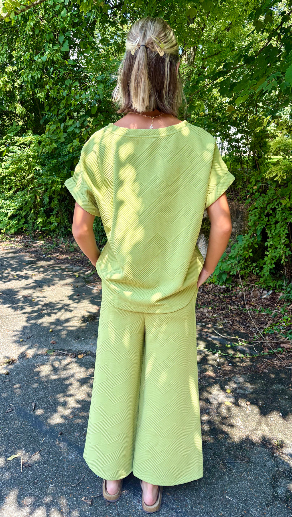 Textured V-neck Top & Pant Set