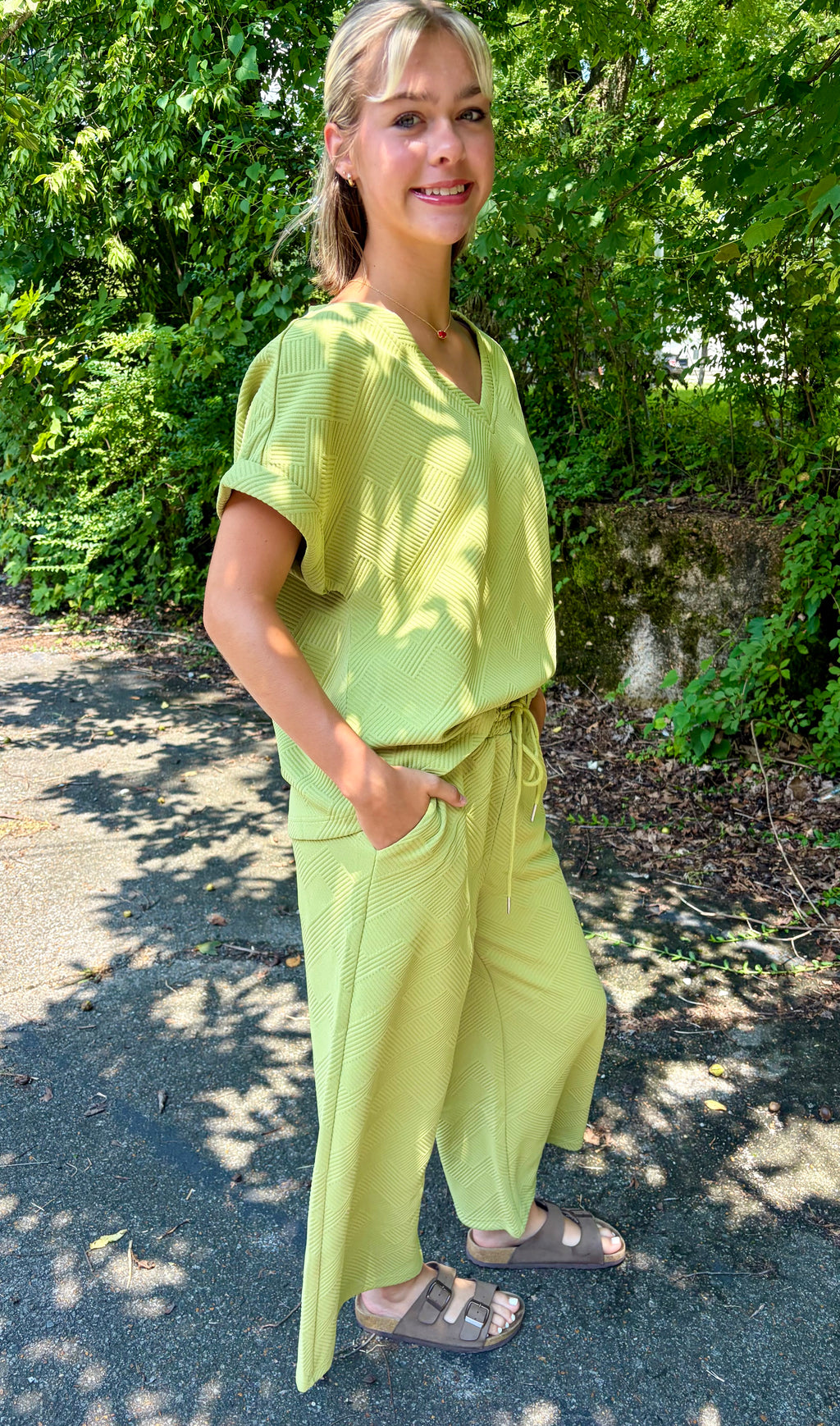 Textured V-neck Top & Pant Set