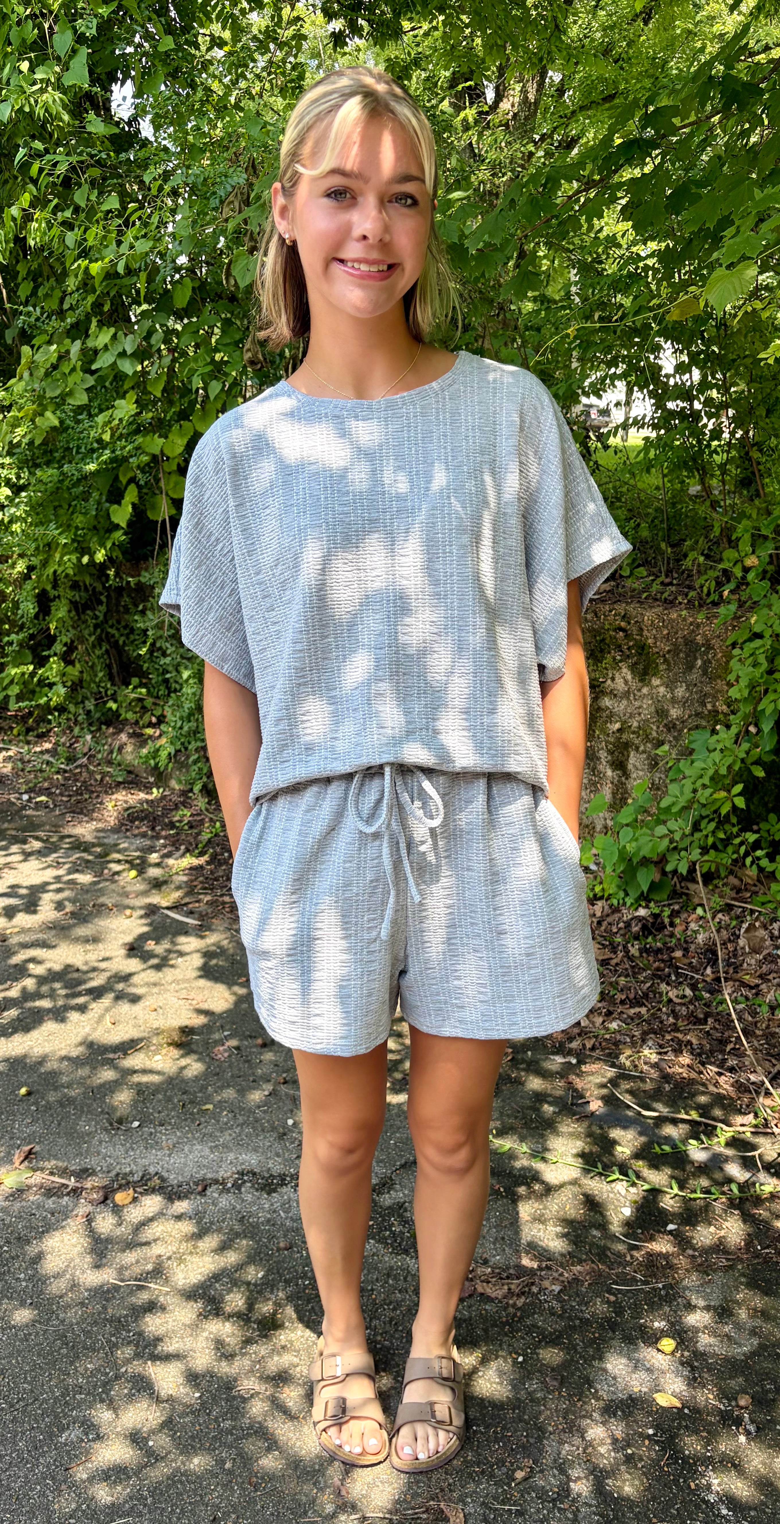 Textured Knit Loose Fit Top & Shorts Set