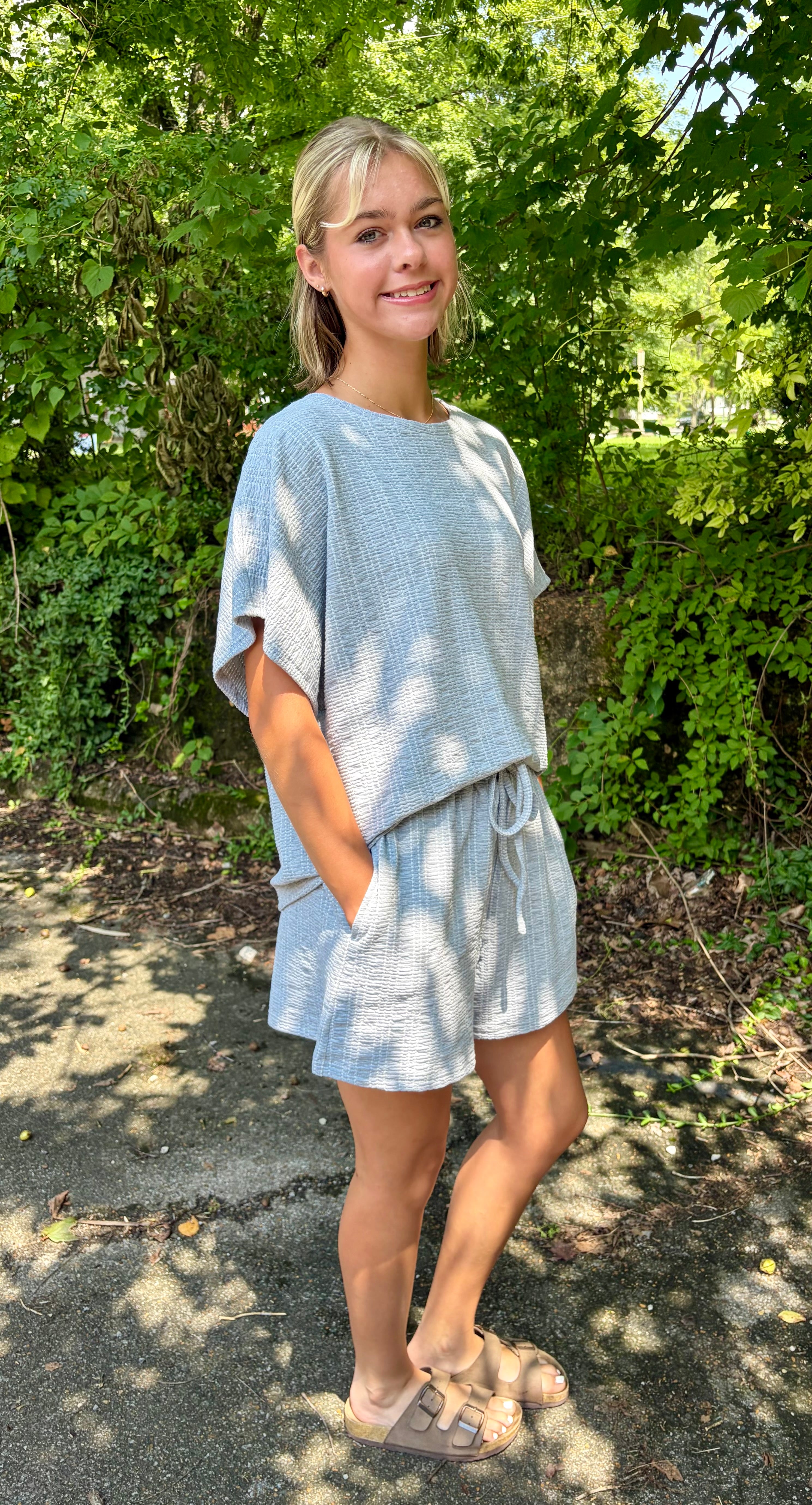 Textured Knit Loose Fit Top & Shorts Set
