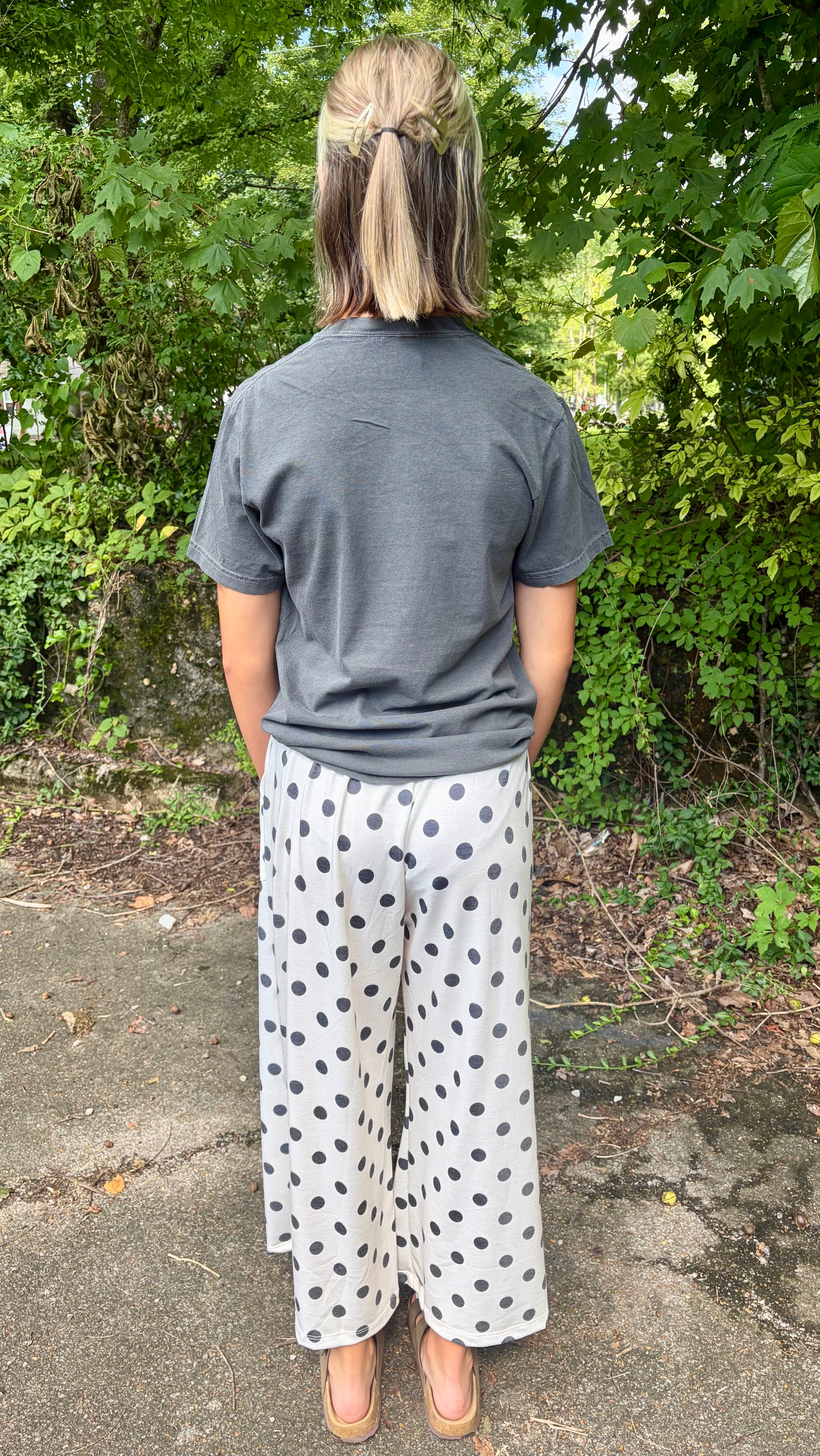 POLKA DOT FRENCH TERRY CROP PANTS