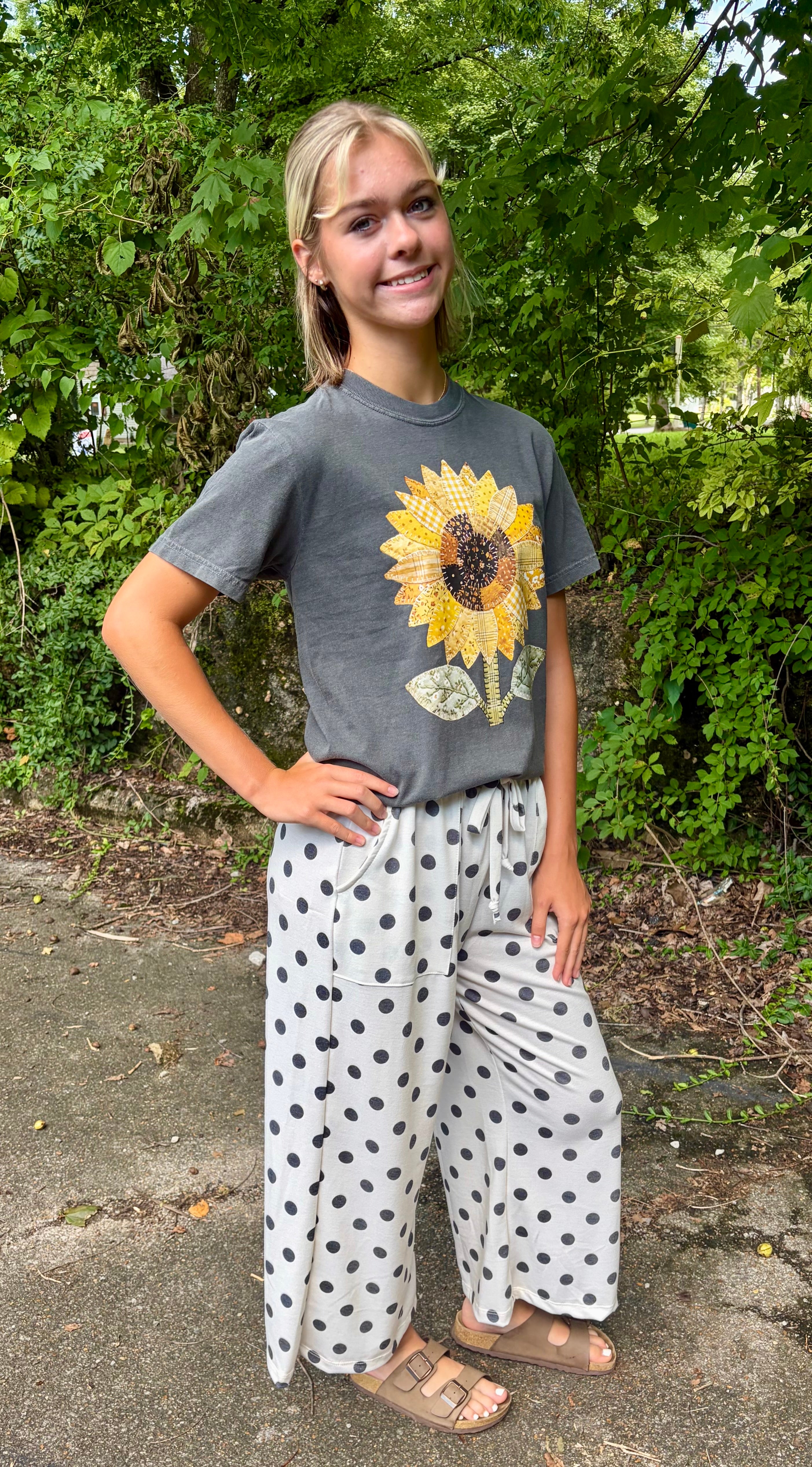 POLKA DOT FRENCH TERRY CROP PANTS