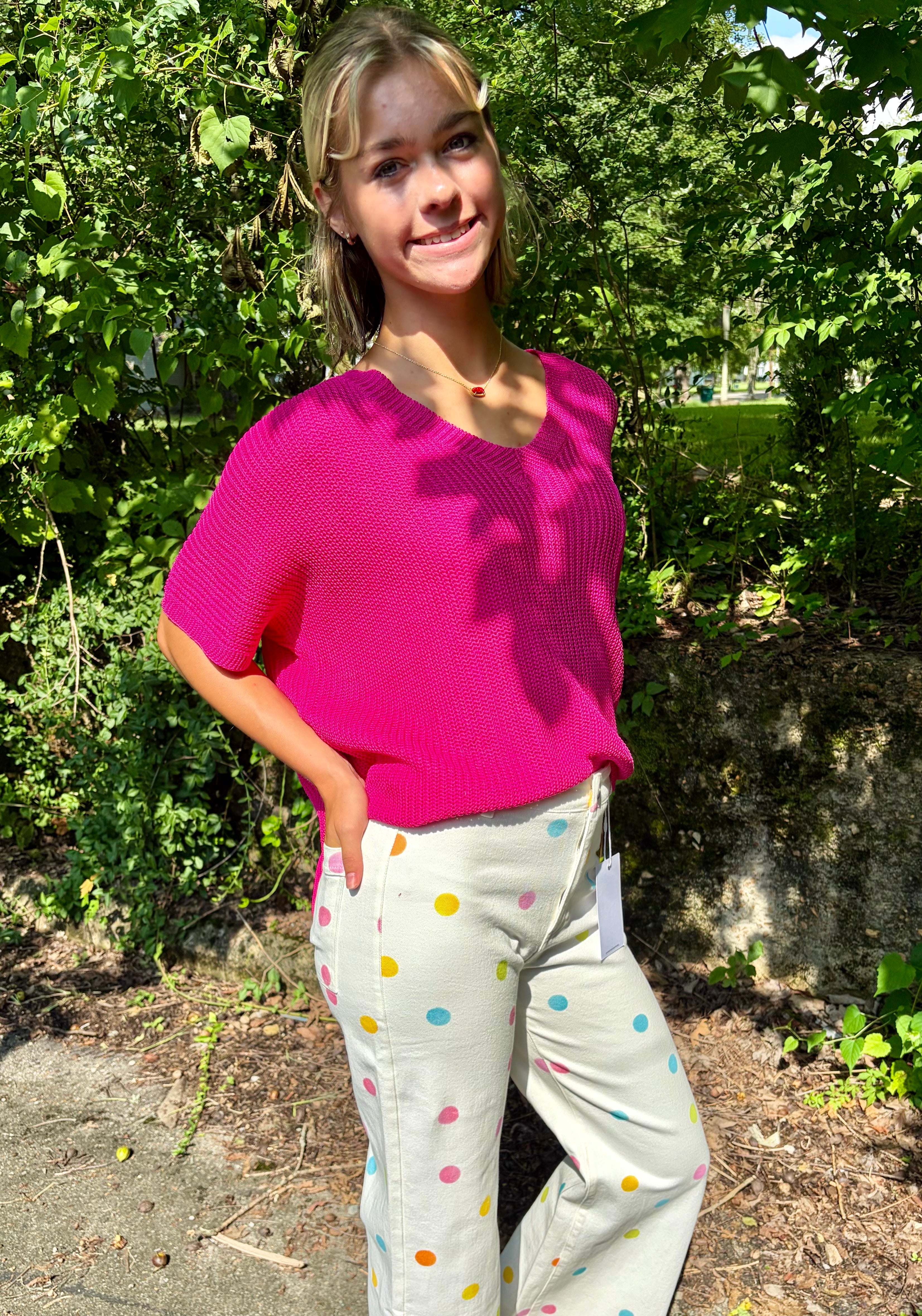 Pastel Polkadot Wide Leg Cropped Jean