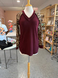 Leopard Sleeve V-Neck Waffle Knit Top