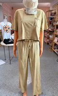 Mineral Washed Short Sleeve Top & Pant Set {Coco Brown}